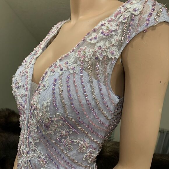 Gorgeous  Custom Embroidered Floral Lace With Beads & Sequins Fishtail Gown - Picture 12 of 15